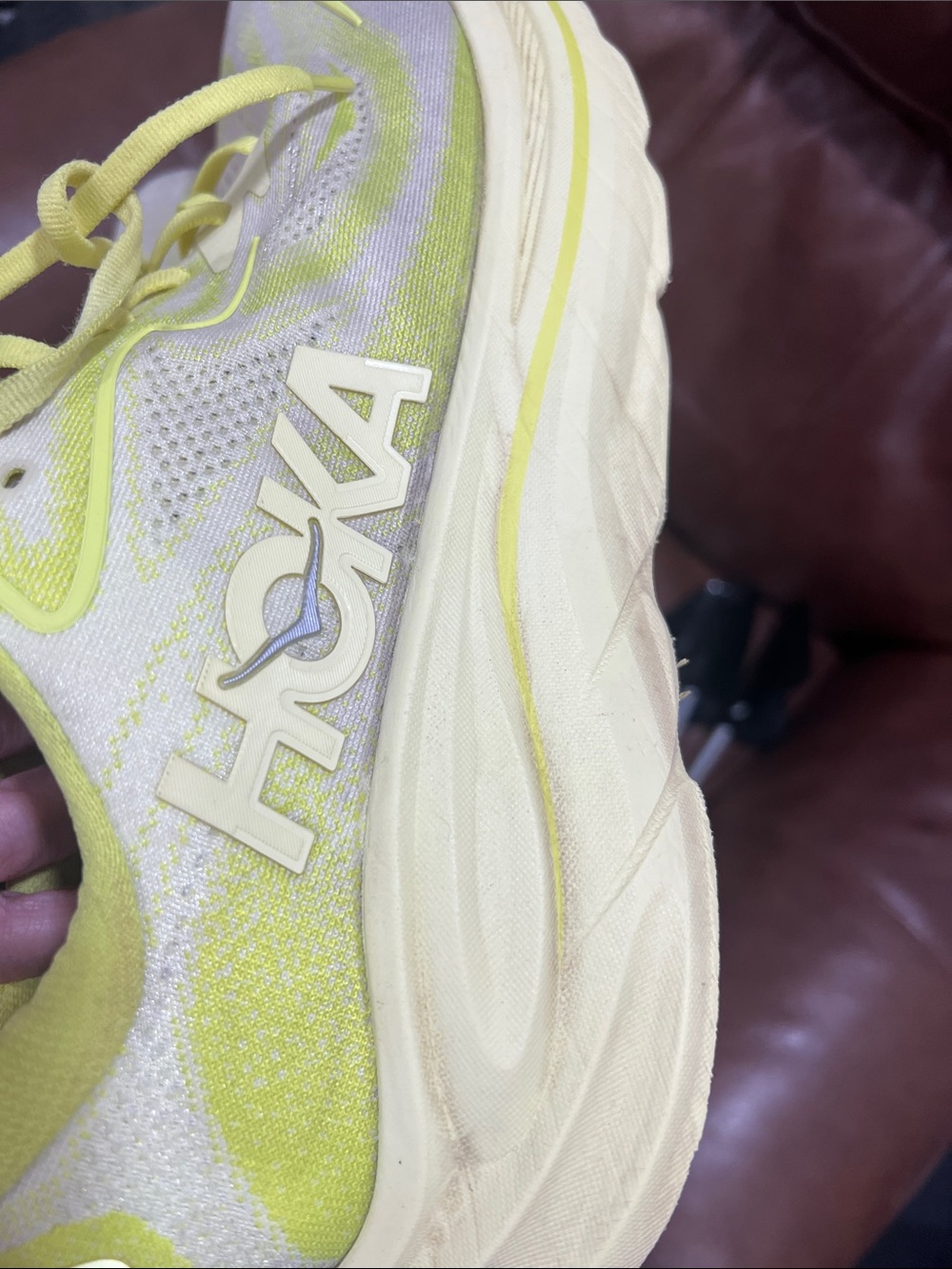 Hoka Clifton 10 Neon Yellow and Cream Road Running Shoes Size 14D - Picture 11 of 12